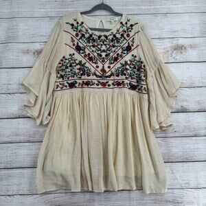 Umgee USA Floral Embroidered Mini Dress Womens XL Cream Green Blue Red Lined